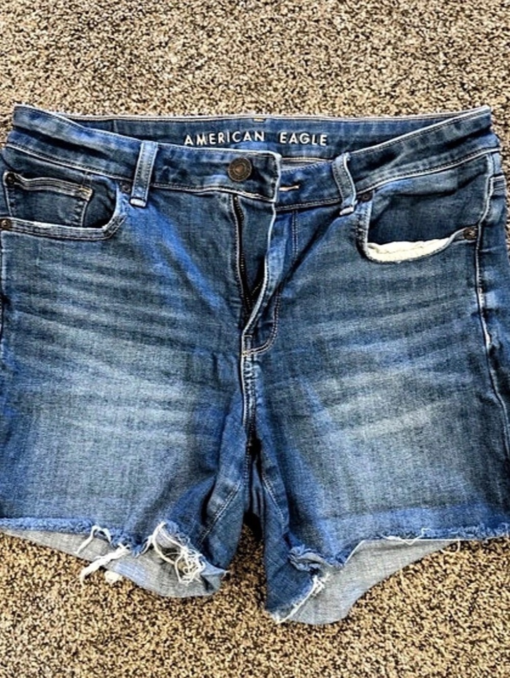 American Eagle Ne(X)T Level Stretch Distressed Jean Shorts in Blue Size 10